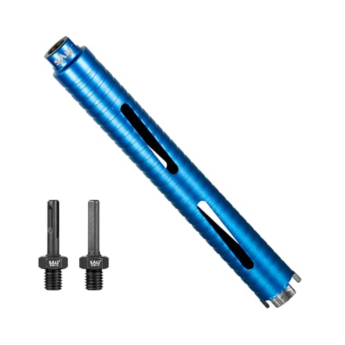 SALI Diamond Core Drill Bits 1 3/8" Diameter 10"/254mm Drilling Depth 5/8-11" Thread Core Bit Turbo Laser-Welded Segments for Cured Concrete with, Brick, Block, Masonry, with Two Adapters - size: 1 3/8 inch