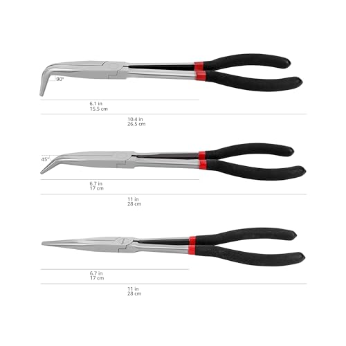 Amazon Basics Extra Long Reach Needle Nose Pliers Tool Set for Narrow Spaces, Versatile, 3-Piece, Black - size: 3 Count (Pack Of 1)