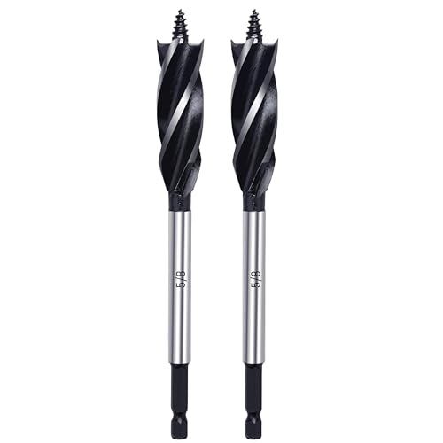 Wood Drill Bit 5/8 in. x 6-1/2 in. x 2Pcs Auger Drill Bits for Wood with 1/4 Inch Quick Change Hex Shank - size: 5/8 Inch