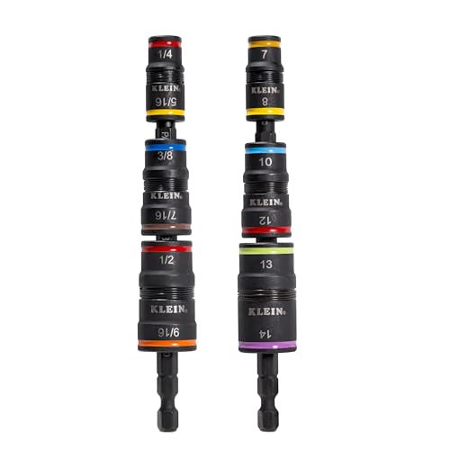 Klein Tools 32933KIT SAE and Metric Impact-Rated Socket Set, 6 Flip Sockets with 12 Hex Driver Sizes, 1/4-Inch Bit Holder, Two Impact-Rated 5-Inch Shafts - color: Sae & Metric Set