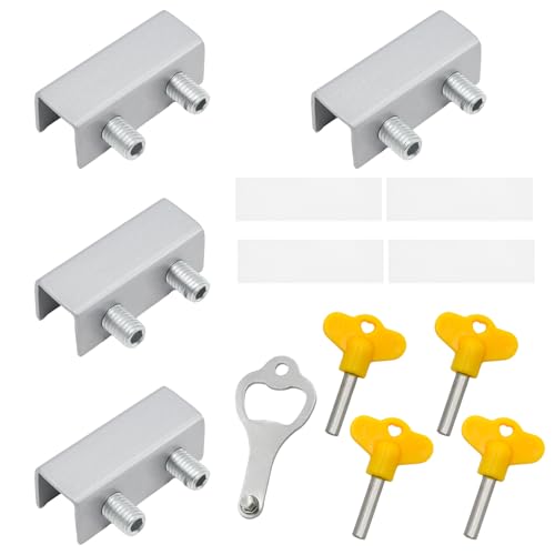 4 Sets Sliding Window Locks, Sliding Door Lock with Keys, Silver - color: Silver
