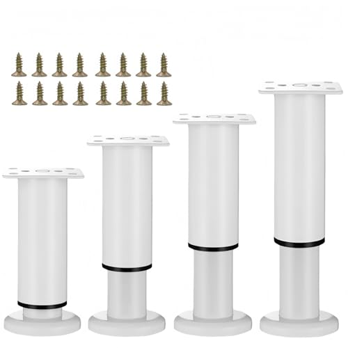 4Pcs White Adjustable 7.08-12.2 Inch Metal Furniture Legs for Cabinet Sofa - color: White, size: 7.08"-12.2"-Set of 4
