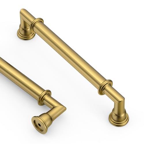 Asidrama 10 Pack 5 Inch(128mm) Vibrant Brushed Moderne Brass Cabinet Pulls Heavy-Duty Solid Kitchen Cabinet Handles Drawer Hardware for Bathrooms Cabinets 2281 - color: Vibrant Brushed Moderne Brass, size: 5" Hole Center