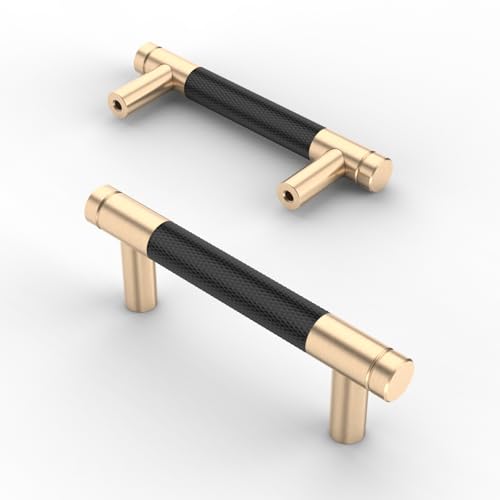 Asidrama 10 Pack 3 Inch(76mm) Matte Black Cabinet Pulls Knurled Cabinet Handles Gold Cupboard Handles Kitchen Cabinet Hardware for Cupboard Drawer Pulls - color: Black-Gold, size: 3" Hole Center, style: 10 Pack