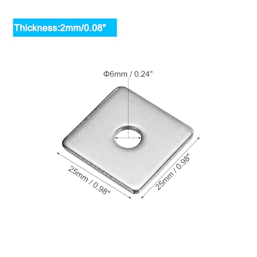 uxcell Square Washer, 25Pcs M6x25x25x2mm 304 Stainless Steel Square Plate Washers Flat Pad Spacer Gasket for Hardware Fastener - size: M6x25x25x2mm