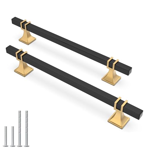 10 Pack 6-1/4 Inch Cabinet Pulls Black and Gold Cabinet Handles Kitchen Cabinet Handles, Black Dresser Drawer Pulls Kitchen Cabinet Hardware - color: Black & Matte Gold, size: 6-1/4 inch (160mm) Hole Center Pull