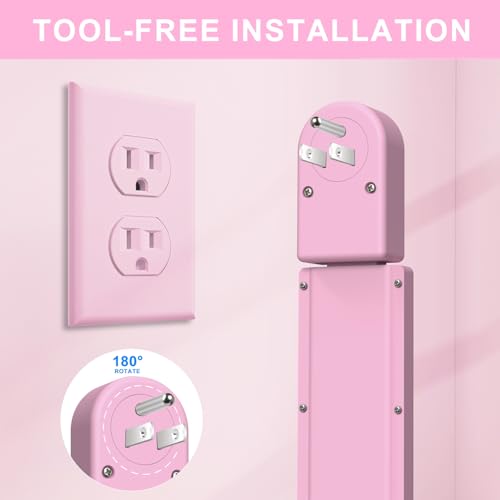 Electrical Outlet Extender Stick - Features USB-A, USB-C and 2 AC Outlets, Extends 22"-34", Rotates 180° Access Hard-to-Reach Outlets, Wall Plug Power Socket Expander Nightstands, Sofa, Desks and More - color: Pink