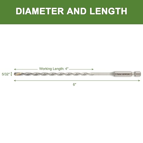 5/32" x 6" Masonry Drill Bits 5/32 inch Concrete Hammer Drill Bits Carbide Tipped, for Cement, Brick, Stone, 2 Pack, Hex Shank - size: 5/32" - 2 Pack