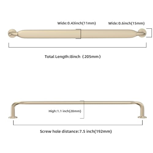 10 Pack 7-1/2 Inch Cabinet Pulls Brushed Brass Kitchen Cabinet Handles Zinc Alloy Drawer Pulls Solid Cabinet Hardware - color: Brushed Brass, size: 7-1/2'' Hole Center(192mm)