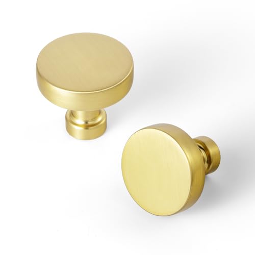 Goo-Ki 6 Pack Brushed Brass Cabinet Knobs Kitchen Drawer Knob Zinc Alloy Solid Hardware - Modern Single Hole/Screw Bar Cabinet Pulls Handles - color: Brushed Brass, size: 1.2 Inches