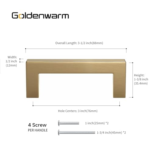 Goldenwarm 25 Pack 3 Inch Champagne Bronze Cabinet Pulls Square Handles - color: Champagne Bronze, size: 3in Hole Centers