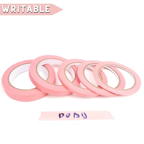 5 Rolls Pinstripe Tape - Masking Tape 1/16", 1/8", 1/4", 1/2", 3/4" - Thin Painters Masking Automotive Tape for DIY, Car, Auto, Paint, Art, Tumblers (Pink) - color: Pink