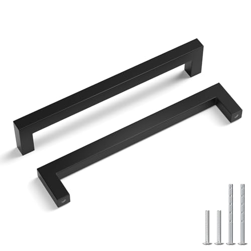 Goldenwarm 6-1/4 Inch 10 Pack Black Cabinet Handles Kitchen Drawer Pulls - color: Black, size: 6 1/4" Hole Center