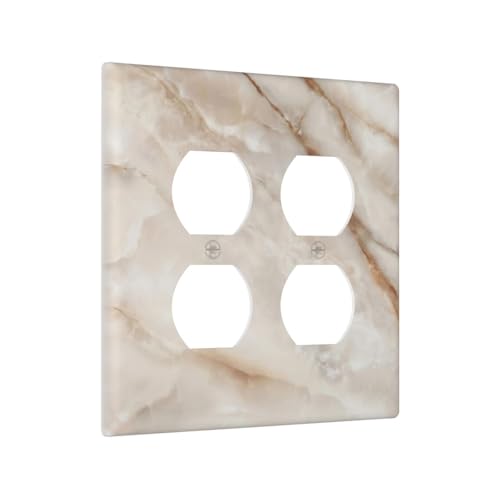 Beige Marble Pattern Light Switch Cover Modern Wall Plate Decorative 2 Gang Double Duplex Outlet Switch Plates Electrical Outlet Faceplate for Bathroom Kitchen Bedroom 4.6" x 4.5" - size: 2 Gang Double Duplex Outlet