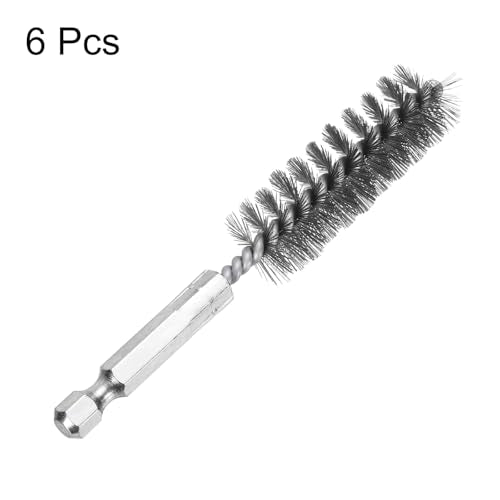 HARFINGTON 6Pcs Stainless Steel Bore Brush 16mm Dia 4" Long Cleaning Twisted Wire Brush with Handle 1/4" Hex Shank for Tubes, Ports, Bearings - size: 16mm