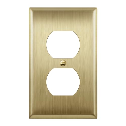 ENERLITES Duplex Receptacle Outlet Metal Wall Plate, 1-Gang, Brushed Brass - color: Brushed Brass, size: Standard Size