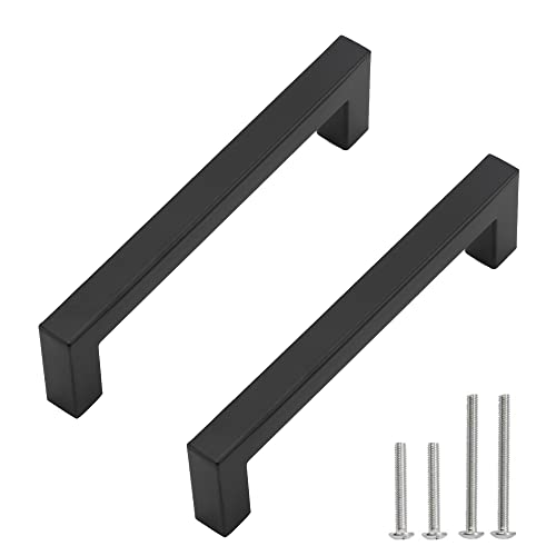 Cabinet Pulls Matte Black Cabinet Handles Square Drawer Pulls, 10 Pack 6-1/4 Inch Stainless Steel Kitchen Door Cupboard Cabinet Handles, Drawer Hardware Handles, 160mm Hole Centers - size: 6-1/4 inch Hole Centers(160mm)