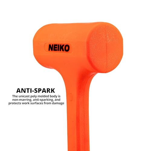 NEIKO 02842A Dead Blow Hammer, 0.5 Pounds, Neon Orange Deadblow Hammers, Mallet, Spark and Rebound Resistant, Unibody Molded, Soft Blow Rubber, Checkered Grip, Steel Shot and Core - size: 0.5 Pound, style: Dead Blow