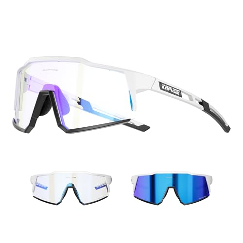 KAPVOE Photochromic Cycling Glasses Clear Mountain Bike Glasses K9022 - color: Black-white-photochromic-blue
