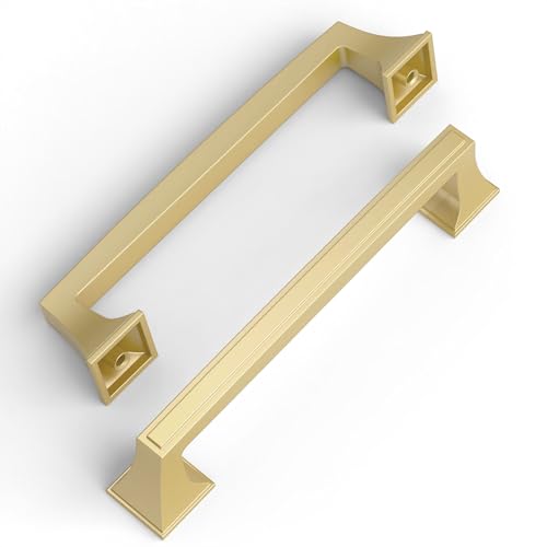 Amerdeco 10 Pack Brushed Gold Cabinet Pulls 5 Inch(128mm) Hole Center Cabinet Hardware Kitchen Cabinet Handles for Bathroom Brass Drawer Pulls Dresser Pulls ZH0010 - color: Brushed Gold, size: 5"/128MM Hole Center