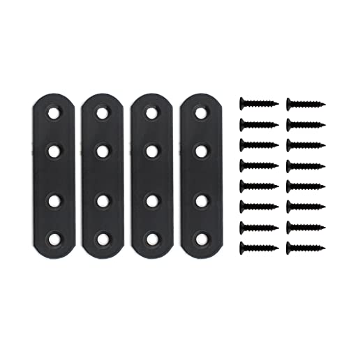 4 Pack Flat Mending Plate for Wood, ULIFESTAR Black Iron Flat Straight Brace Brackets Metal Repair Fixing Wood Brace Joining Plates Connector for Repairing Wooden Furniture with Mounting Screws - size: 3.15 x 0.79 x 0.12 inches