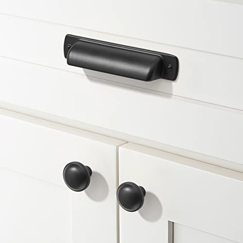 khtumeware 10 Pack 3-3/4" Drawer Pulls Matte Black Modern Kitchen Cabinet Hardware Cup Pulls - color: Matte Black, size: Cup Pulls 3-3/4" Hole Center