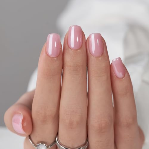 BTArtbox Press On Nails, Lotus Glazed, Short Square, Pink Chrome, 32Ct - color: A1-Lotus Glazed