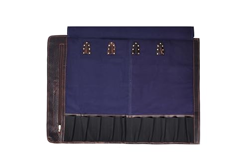 Leather Knife Roll Storage Bag, Elastic and Expandable 10 Pockets, Adjustable/Detachable Shoulder Strap, Travel-Friendly Chef Knife Case (Navy Blue, Canvas) - color: Navy Blue