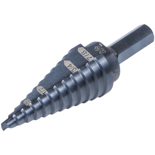 Klein Tools KTSB14 Step Drill Bit #14 Double-Fluted, 3/16 to 7/8-Inch with Easy-to-Read Step Markings and Targets, 3/8-Inch Hex Shank - size: 3/16 to 7/8-Inch, style: Standard