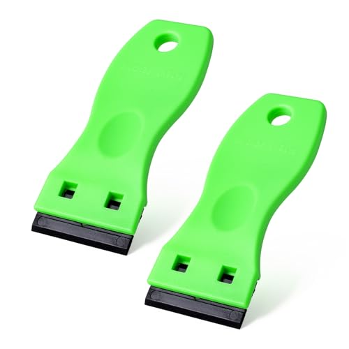 FOSHIO 2PCS Plastic Razor Blade Scraper Tool and 100PCS Plastic Blades for Gasket Remover, Sticker Remover, Labels Decal and Adhesive Remover for Windows and Glass (Lime Green) - color: Lime Green