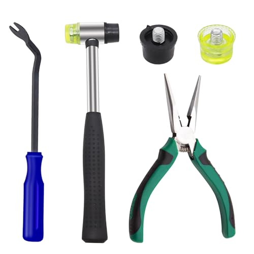 5Pcs Upholstery Staple Remover Tool Set Including U Tip Tack Puller,Dual Head Mallet Hammer(Soft Rubber) with Replacement Head，Removal Pliers for Furniture Floor Photo Frame - style: 5 PCS