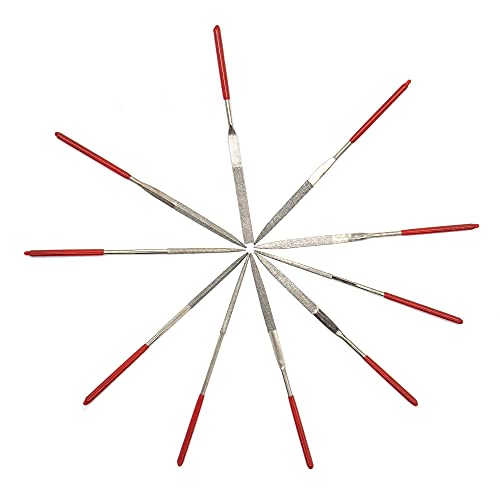 AUEAR, Set of 10 Pack Mini Diamond Needle File Barrette Crossing Knife Equaling Warding Square Three Round Tapered Half for Jewelers Glass Metal Wood