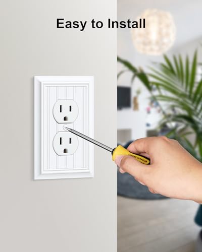 2-Pack Classic Beadboard Natural Bamboo Fiber Duplex Outlet Cover Plate, - color: Pure White, size: 1 Duplex 2PK