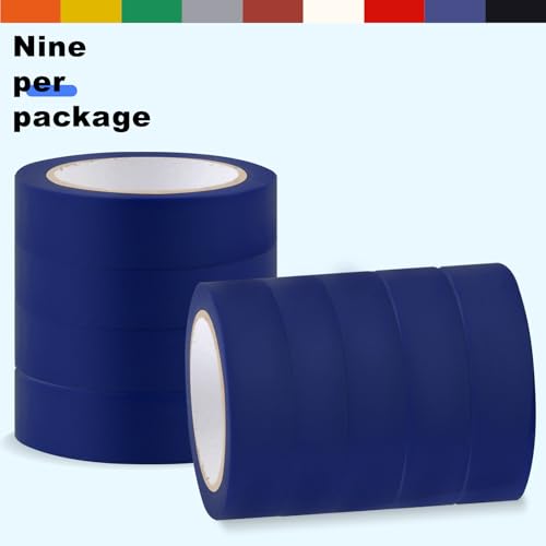 Romeda 9 Pack Electrical Tapes, Electrical Tape Water, Sun, and Oil Resistant, Electrical Tape is Suitable for Most Domestic, Commercial, and Industrial environments - Blue - color: Blue
