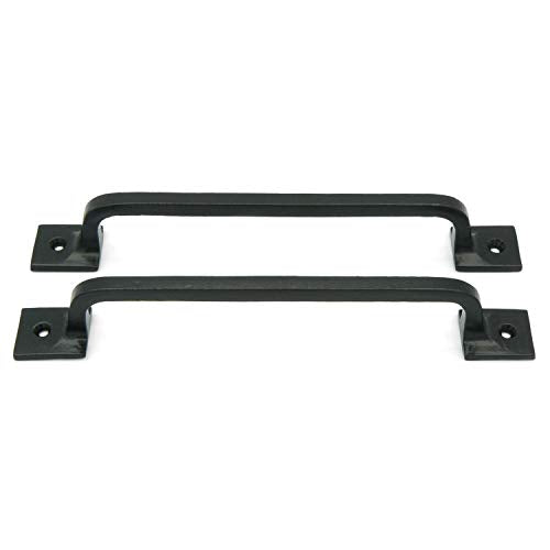 CRAFTSMAN ROAD Black Cast Iron Pull Handles 9 inch (Squared Base, Set of 2) - Cabinet Door Handles, Gate Handle Pull, Barn Door Hardware, Grab Handles - size: 9 Inch