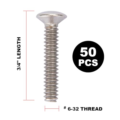 Henne Bery 3/4" Long 6-32 Thread, Oval Head Milled Slot Replacement Wall Plate Screws, 50 Pack, Satin Nickel/Brushed Nickel - color: Nickel, size: 3/4",50 Pack