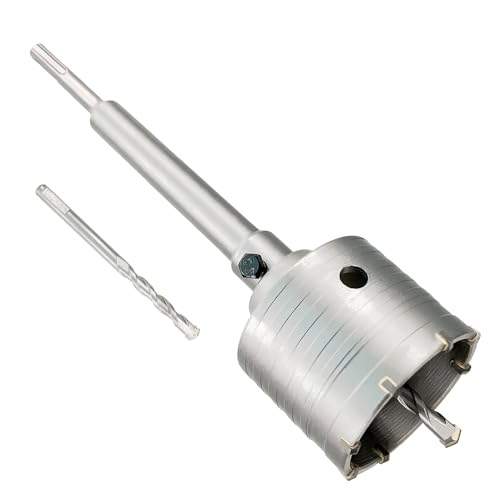 3" Concrete Hole Saw, 75mm Tungsten Steel Core Bit for Cinder Block, Brick, Rock, Plank Walls for Pipes or mini Split Lines, with SDS Plus Shank and 2 Center Positioning Drill Bits. - size: 3"
