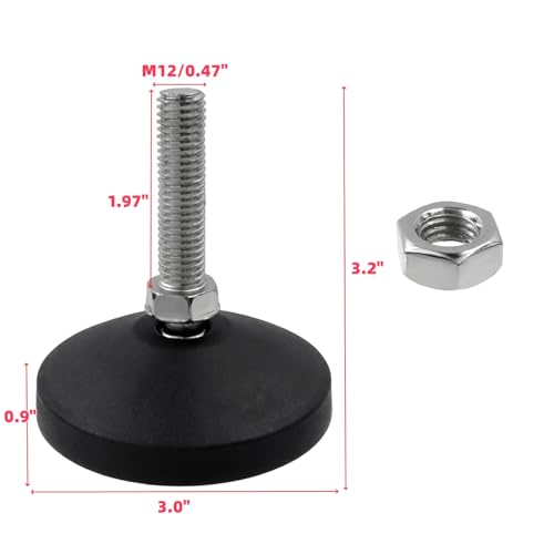 M12 Leveling Feet 880 Lb Capacity, 3.2 Inches Height - 3 Inches Base, 4Pcs - color: Black, size: D80xM12xH50mm