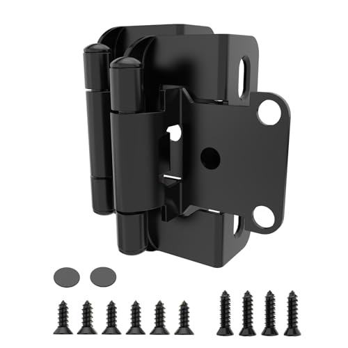 Chibery 10 Pack | 1/2 inch Overlay Semi Partial Wrap Around Cabinet Hinges, Self Closing Face Frame Variable Decorative Replacement, Kitchen Hardware, with Screw & Quiet Bumper (Matte Black) - color: Matte Black