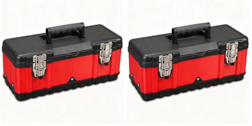 Jack Boss Steel Tool Box 15.5 Inch Small Portable Tool Organizer Box with Built-in Short Non-slip Handle Car Box with Removable tray (Pack of 2) - size: 15.5Inch (Pack of 2)