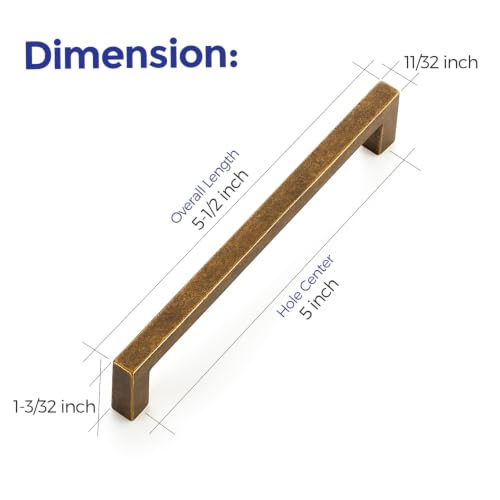 Ravinte Antique Brass Cabinet Handles Solid Cabinet Pulls 5 Inch CC, 5 Pack | Zinc Alloy, Slim Square Bar Grip, Smooth Drawer Pull Feel, Kitchen Cabinet Update, For Cupboards, Dressers, Drawers, Hardware - color: Antique Brass, size: Flat Black 5" Hole Ce