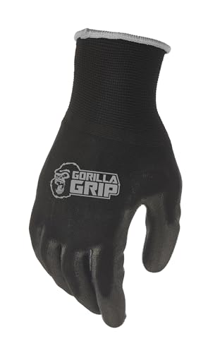 GORILLA GRIP Work Gloves, XLarge, 15 Pair, Black and Gray