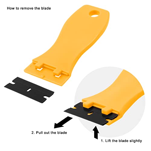 FOSHIO 20PCS Yellow Plastic Razor Blade Scraper Tool for Gasket Remover, Sticker Remover, Labels Decal and Adhesive Remover for Windows and Glass - color: With Yellow Scraper (20 Pack)