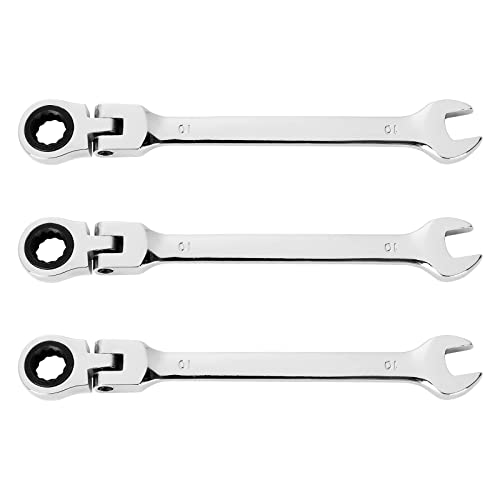 3 Pack 10mm Flex Head Ratcheting Wrench, 10mm Ratcheting Combination Wrench, Chrome Vanadium Steel Gear Wrench, 5° Movement, 72 Tooth