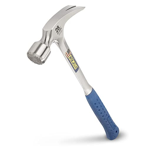 ESTWING Framing Hammer - 28 oz USA Made Long Handle Straight Rip Claw Hammer with Milled Face & Shock Reduction Grip - E3-28SM - size: 28 oz, style: Milled Face