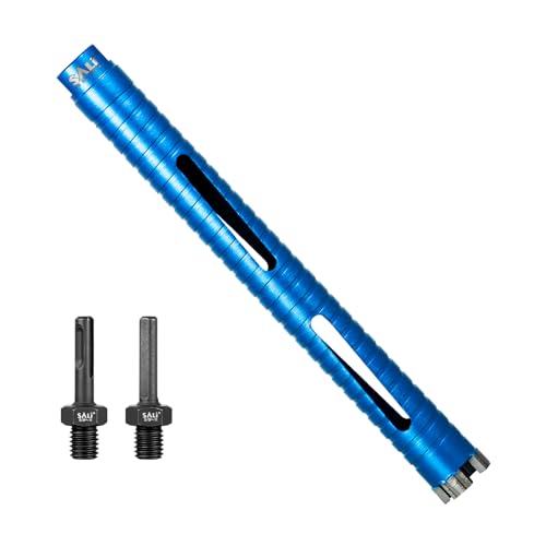 SALI Diamond Core Drill Bits 1 1/8" Diameter 10"/254mm Drilling Depth 5/8-11" Thread Core Bit Turbo Laser-Welded Segments for Cured Concrete with, Brick, Block, Masonry, with Two Adapters - size: 1 1/8 inch