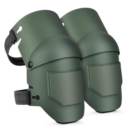 Professional Hard Shell Knee Pads for Men & Women - Flexible Protective Kneepads with Hinged Design & Quick-Clips - for Construction, Flooring, Roofing, Gardening - color: Green