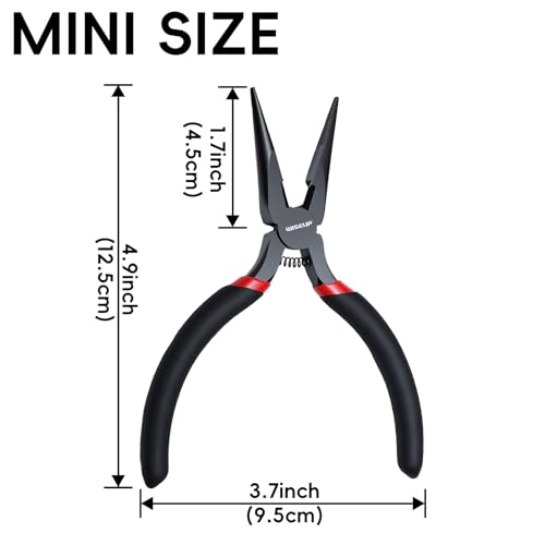 WISEUP 5" Mini Needle Nose Pliers Set，5-Piece Small Long Nose Pliers