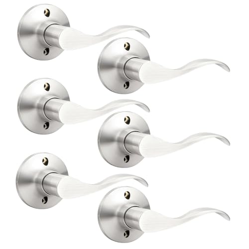 GOBEKOR 6 Pack Half Dummy Door Handles Satin Nickel Right-Handed Levers Interior Non-Turning Door Lever Wave Dummy Lever Closet Door Handle - size: Right-Handed Dummy Lever