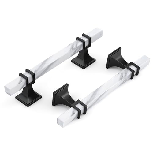 10 Pack 3 Inch White Marble Cabinet Pulls, Black Cabinet Handles Marble Grain and Black Pulls, Kitchen Cabinet Handles Square Dresser Drawer Pulls Kitchen Hardware - color: White Marble & Black, size: 3 inch (76mm) Hole Center Pull